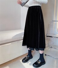 冬款丝绒伞裙松紧腰，其它，秀禾