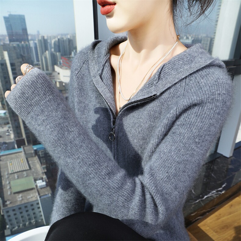 纯色开衫长袖通勤2024年秋季拉链针织衫,女装羊毛衫,耀日羊绒