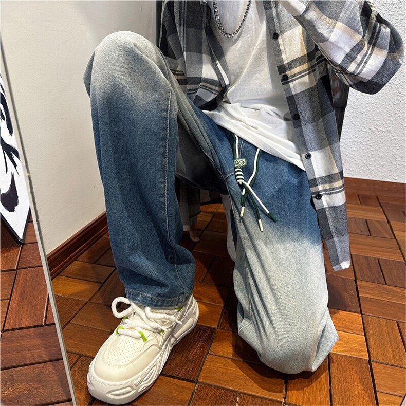 k1097-p55-控78 M-5XL 现货oversize cleanfit风牛仔裤大码渐变图片
