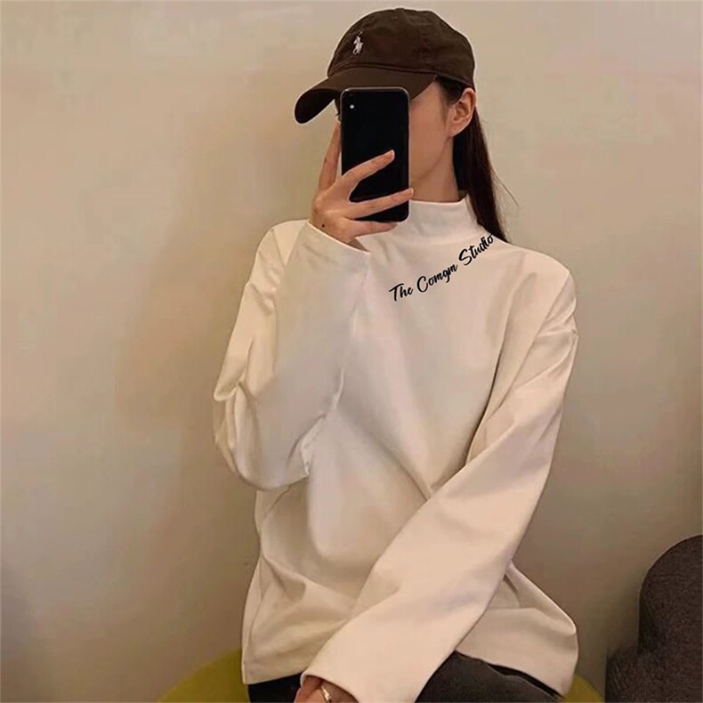 抖音得物品质260克精梳德绒保暖长袖T恤印花半高领打底衫ADR0101图片