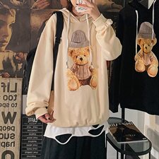 703-W217秋季印花小熊立体绣花贴帽休闲套头卫衣，男装卫衣，星座703