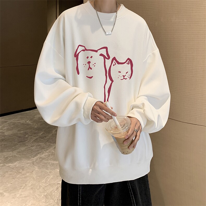 5XL华夫格卫衣男大码胖子圆领长袖t恤HW76378-P30加绒款-P40,男装卫衣,电商A040