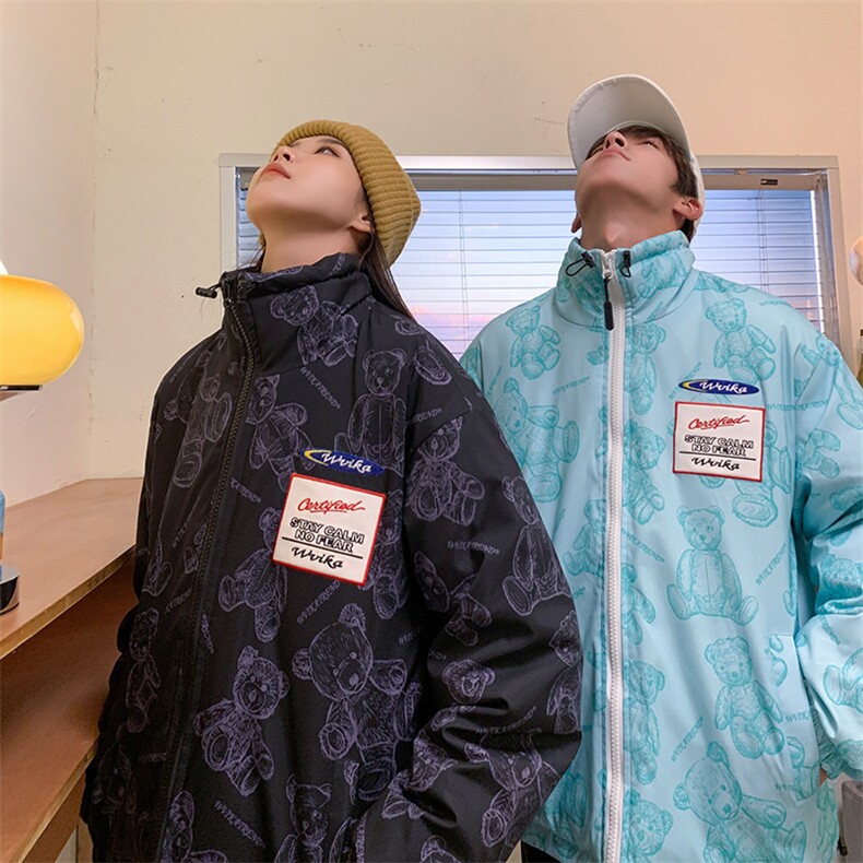 直播徳物数据款有版权小熊印花潮牌情侣学生羽绒服R9010P100,男装羽绒服,星座301D-5(原星座1415）