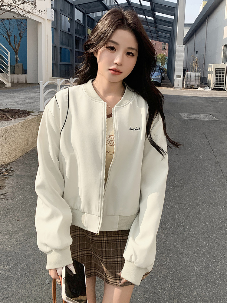 米杏春季新款立领休闲长袖短外套女宽松工装夹克高级时尚，女装短外套，慧峰