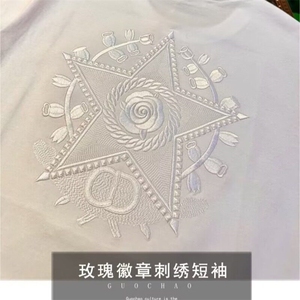 高端刺绣短袖T恤男士2025夏季薄款新款潮流圆领休闲体恤上衣男款图片