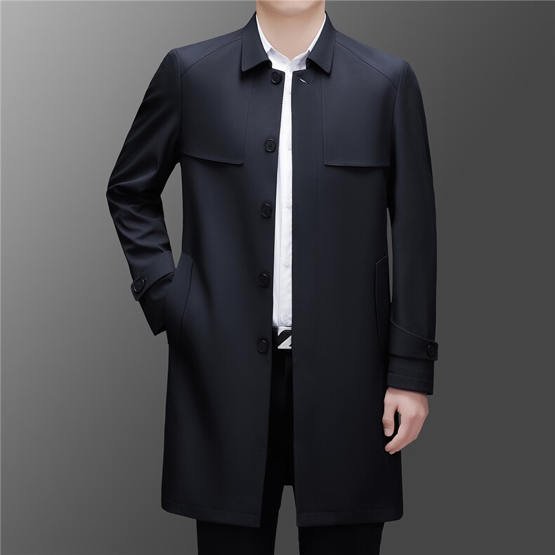 Z5530秋季新款男士中长款腰带翻领风衣商务领导服男装纯色外套,男装风衣,电商B360A（原721A）