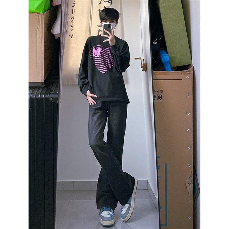 B221美式ins高街暗黑光版修身微喇牛仔裤LK23137-P55控78,男装牛仔裤,电商B221