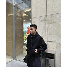 抖音得物高品质二开26春装重磅宽松结构拉链设计高领连帽卫衣W76，男装卫衣，电商A486-1