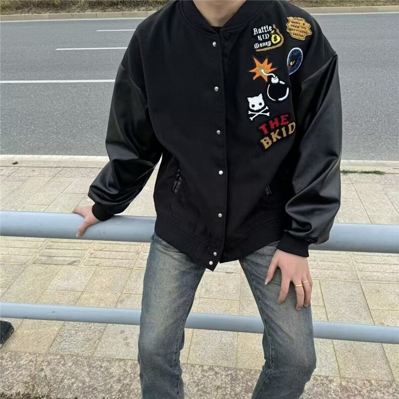 网红同款美式街头徽章字母刺绣棒球服外套男女宽松高街夹克气质,男装夹克,星座506A