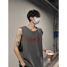 印花背心XT5551-TP16控价29无袖T恤高街青少年美式薄款纯棉T恤，男装T恤，电商A102-1