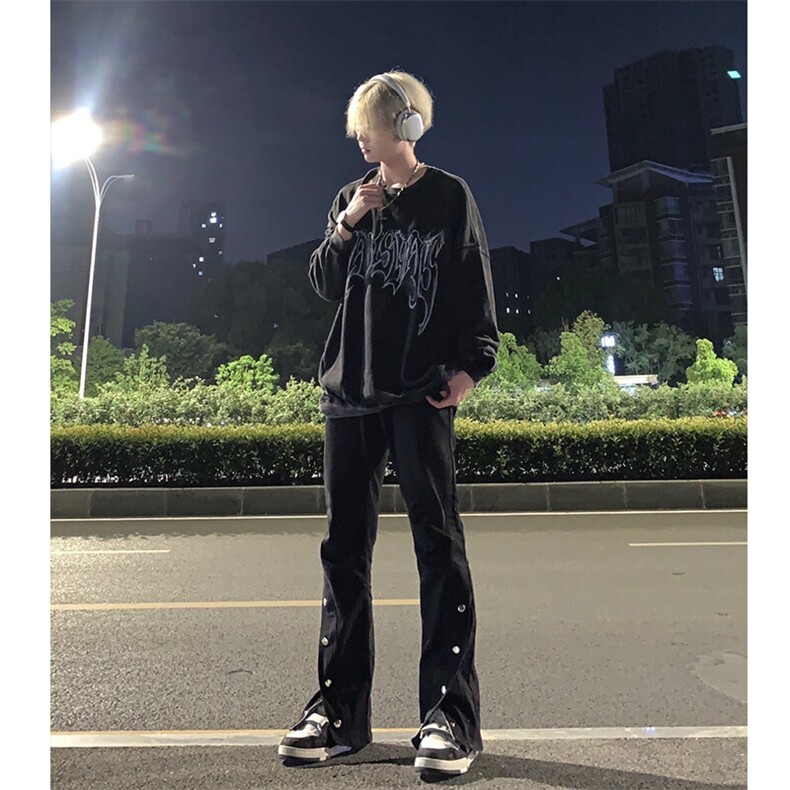 高街美式排扣牛仔裤拉链设计感直筒牛仔裤,男装牛仔裤,星座310A-4