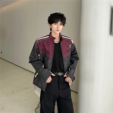 GC0799-P66美式复古机车PU皮麂皮绒立领夹克男秋季宽松拼色外套，男装夹克，电商C233