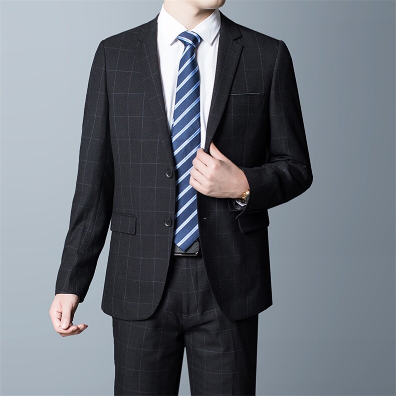 商务格子西服两件套套装中年男商务正装西装服上衣ASD18909-P265,男装西服套装,电商B212（原钱塘6029）