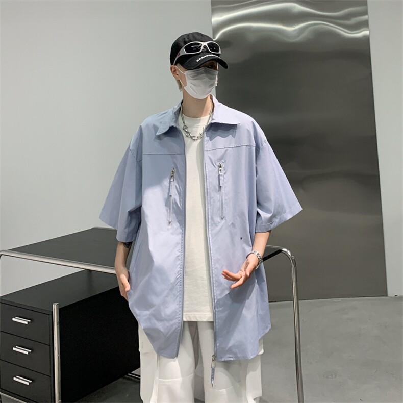 2024夏季新款美式潮牌工装短袖衬衫男宽松休闲衬衣现货 W8190-P35图片
