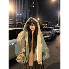 [网图]加绒开衫连帽卫衣美式复古条纹短款外套5D1202-TP65118，女装短外套，电商A102