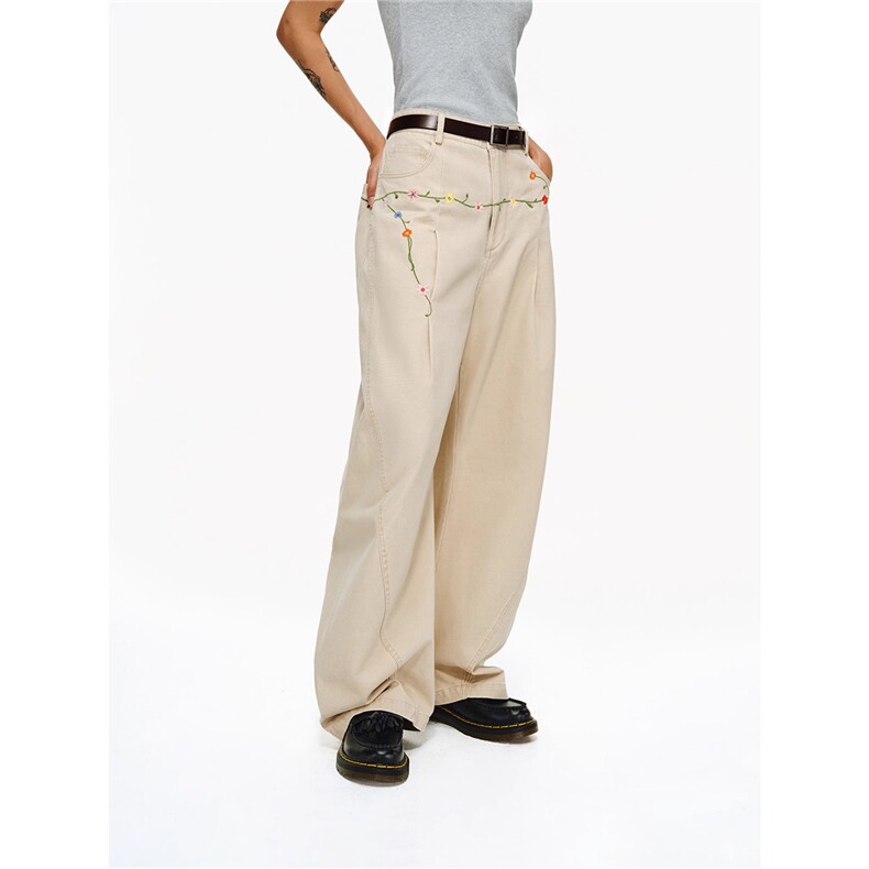 1506-1/KN13271/P54军绿色腰休闲复古宽松廓形弯刀显瘦牛仔裤男女，男装牛仔裤，星座1506-1