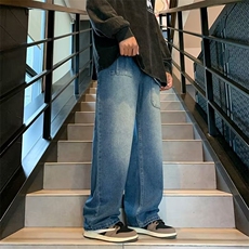 美式vibe高街裤子ins潮口袋设计工装牛仔裤男秋冬潮牌垂感拖地裤，男装牛仔裤，星座716-4