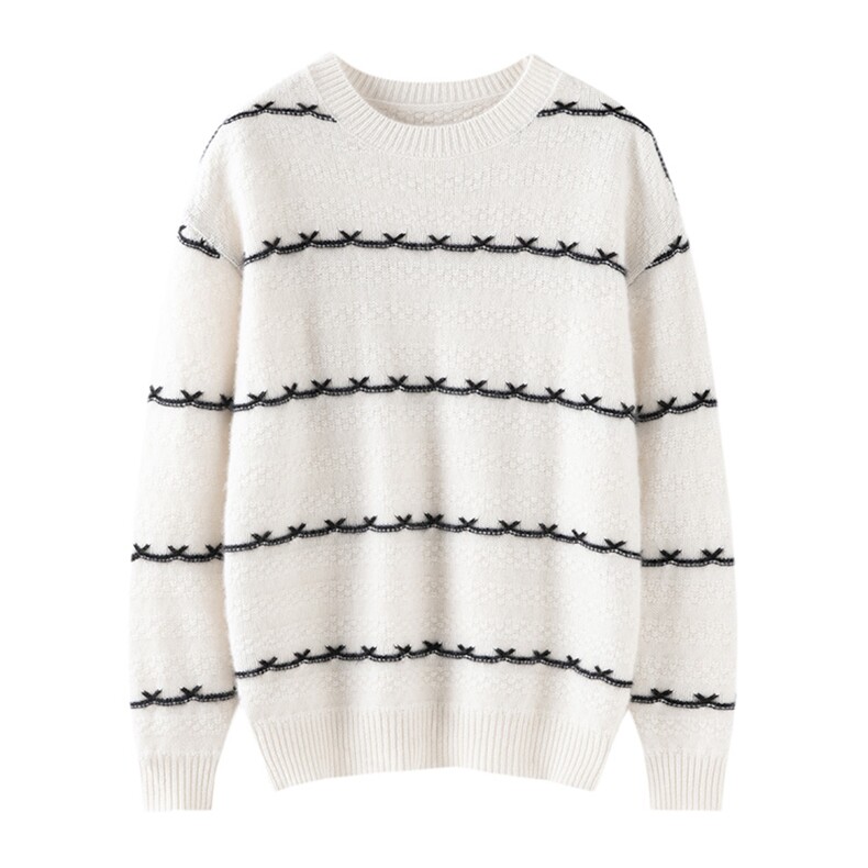简约时尚高级感气质慵懒风百搭条纹针织衫，女装针织衫/毛衣，佰米娇羊绒