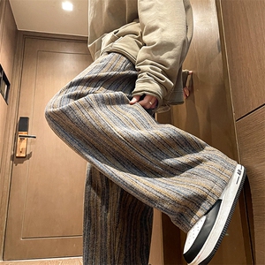 8XL-M特大码呢料加绒裤男新年裤条纹卫裤休闲基础款K948P60加绒70图片