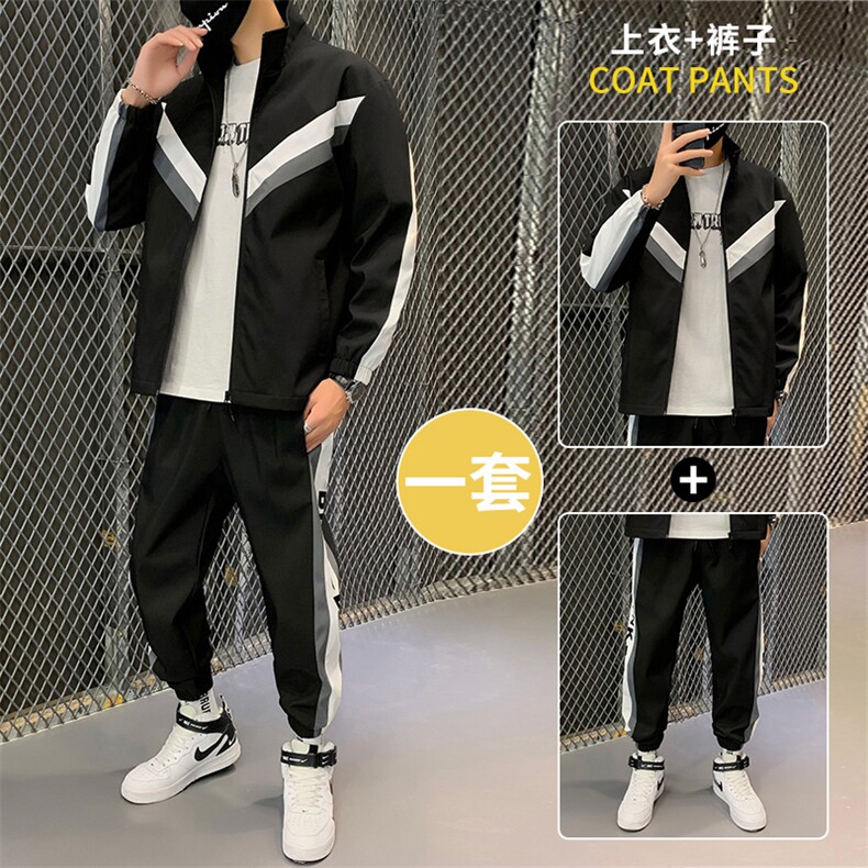 2021春秋季新款男士休闲运动套装立领两件套青少年外套D01图片