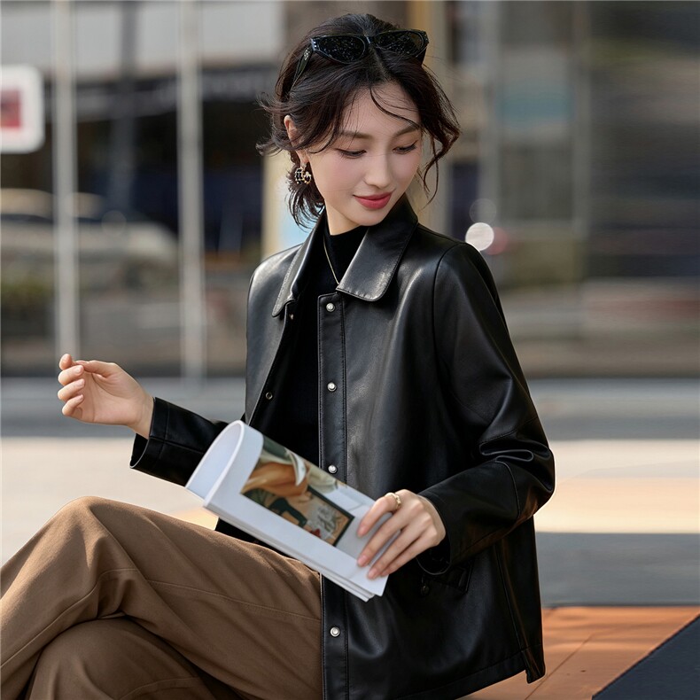 皮衣外套女2026秋季PU修身型,女装皮衣,悦祺