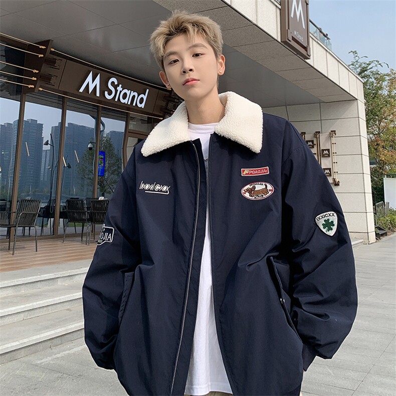 美式飞行夹克棉服男冬季加厚羊羔绒翻领棉衣痞帅休闲大码工装外套,男装夹克,电商A001