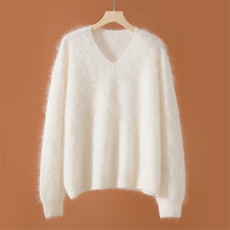 2026年秋季时尚百搭通勤简约休闲无缝V领，女装羊绒衫，昭美纯山羊绒