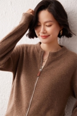 2024秋季新款长袖35%羊绒开衫复古休闲，女装羊绒衫，雪真羊绒高端店