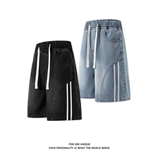 白底夏季斜切条纹牛仔短裤男美式水洗五分裤子-A2079TP38控68，男装牛仔裤，电商B241