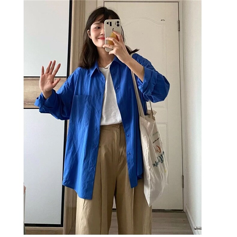 W9823-P43网图现货韩版克莱因蓝休闲长袖衬衫宽松气质上衣,男装衬衫,星座1608-2