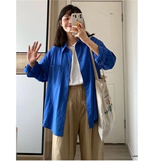 W9823-P43网图现货韩版克莱因蓝休闲长袖衬衫宽松气质上衣，男装衬衫，星座1608-2
