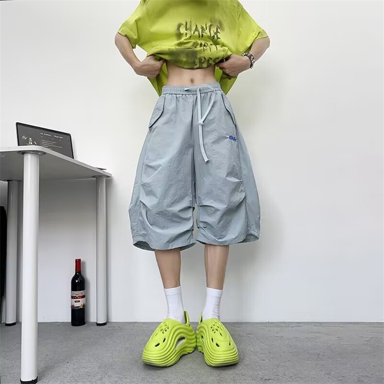 FOFWMODE美式冰丝速干多巴胺短裤男百搭宽松休闲刺绣七分沙滩裤，男装牛仔裤，四季星座505