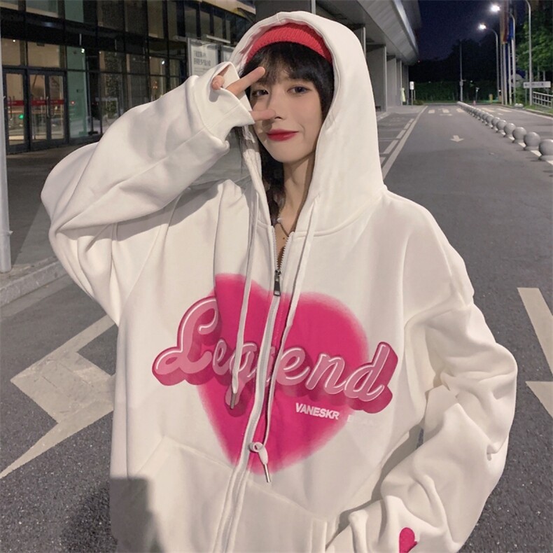 爱心字母印花薄款卫衣女连帽开衫休闲拉链外套E037-P50，女装短外套，星座911-2(原星座613-2）