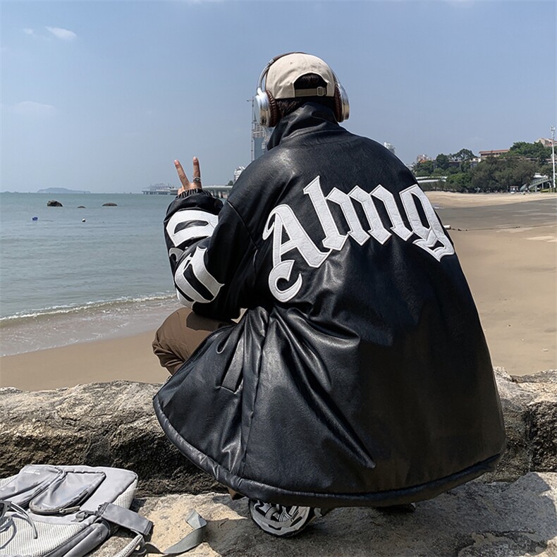 XZ213-MY36-P128控148港风潮牌纯刺绣PU皮棉服加厚保暖棉衣,男装棉衣,星座213