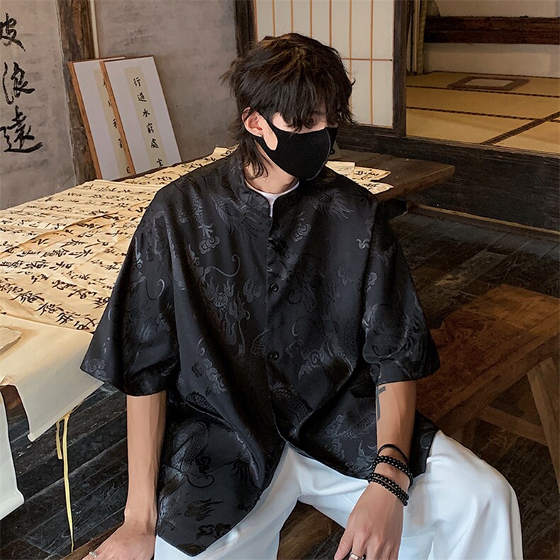 特批P35无差价夏季新中式唐装冰丝衬衣风大码短袖衬衫男CD2262,男装衬衫,电商A001-1
