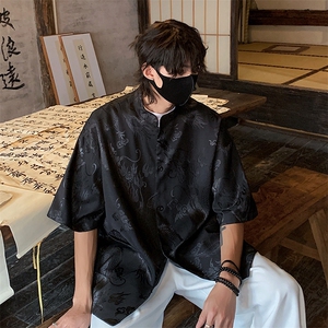 特批P35无差价夏季新中式唐装冰丝衬衣风大码短袖衬衫男CD2262图片