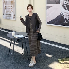 秋季一整套穿搭松弛感美拉德套装皮马甲条纹连衣裙两件套,女装套装/套裙,浙宝178, 秋季一整套穿搭松弛感美拉德套装皮马甲条纹连衣裙两件套,女装套装/套裙,浙宝178,