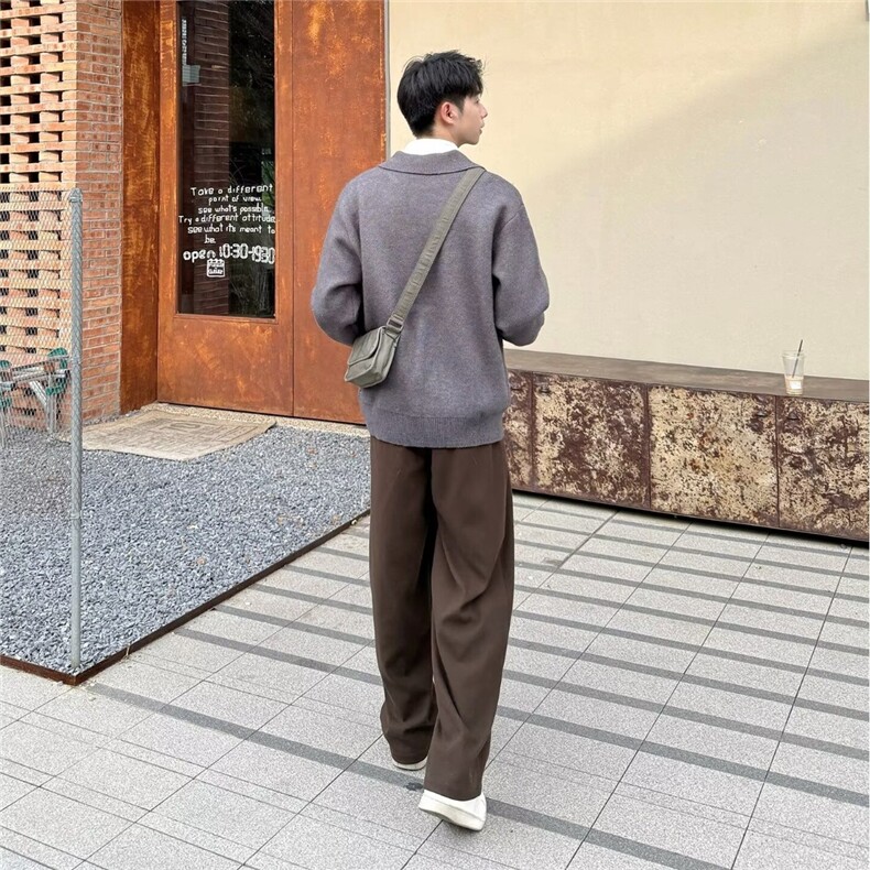 美式复古咖色小西裤男宽松直筒休闲长裤痞帅阔腿垂坠感西装裤,男装西服套装,星座506A