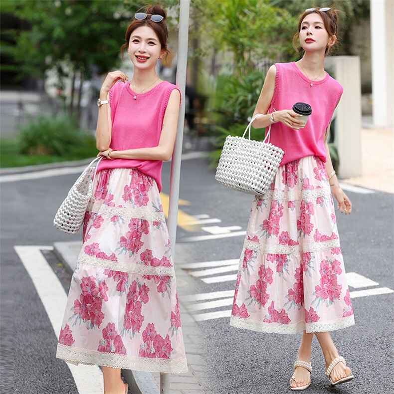 套装裙2025夏新款巨好看的韩系绝美漂亮小香风减龄无袖出游两件套，女装套装/套裙，奕薇雅