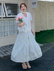 韩版温柔系甜美休闲衬衫套装女2025夏季新款显瘦碎花半身裙两件套，女装套装/套裙，浙宝305