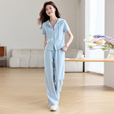 时尚休闲运动服套装女2025夏季新款连帽短袖T恤阔腿直筒裤两件套，女装套装/套裙，文熹诺