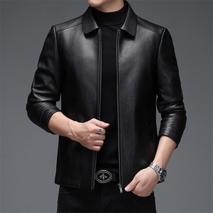 WL-ZQM9816春季新款皮衣男翻领山羊皮夹克商务休闲男装图片