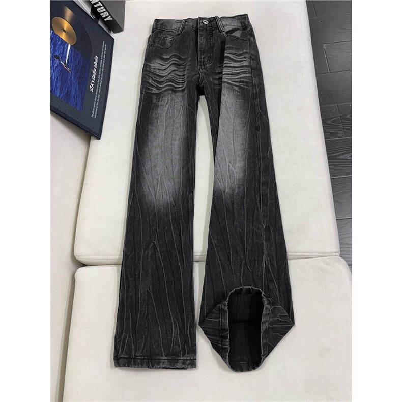 B221 美式ins暗黑高街重工艺修身微喇牛仔裤 LK25547-特P45控78图片
