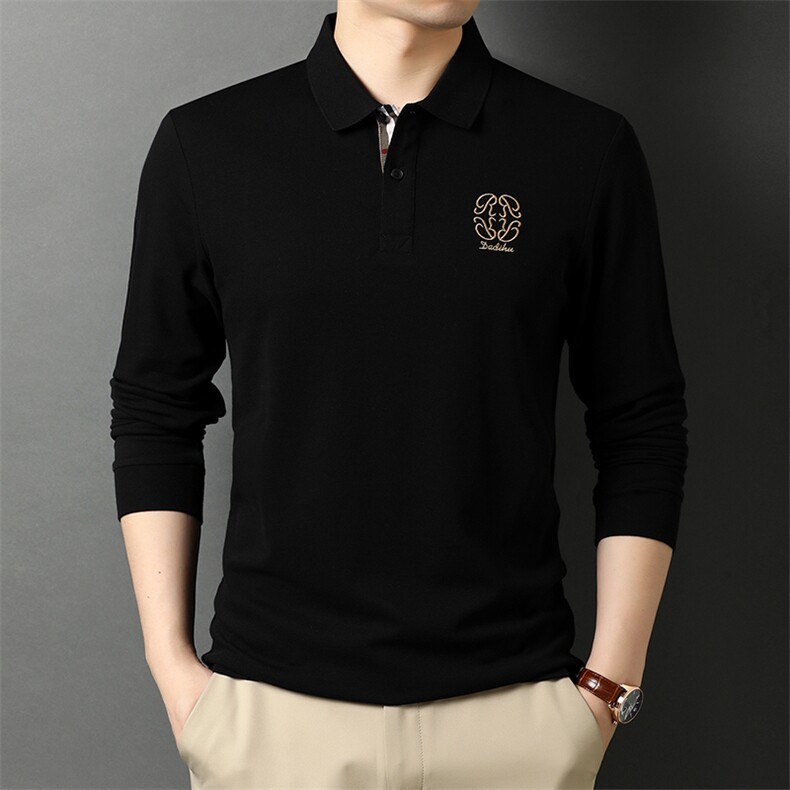 BP6619钱塘2020-2秋季长袖翻领纯色T恤中年男士商务休闲POLO衫P62,男装T恤,钱塘207-2