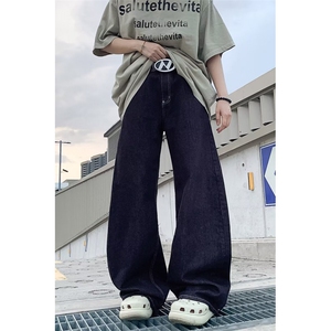 美式阔腿牛仔裤男女2026年显瘦宽松舒适直筒百搭拖地长裤青少年图片