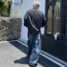 潮流气质新款百搭原宿冰丝假二件长袖衬衫流行文艺简约慵懒ins，男装衬衫，星座506A