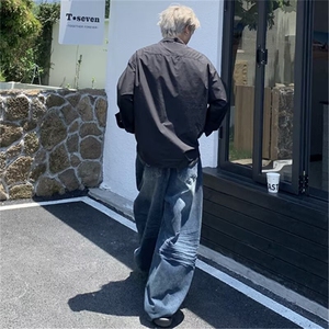 潮流气质新款百搭原宿冰丝假二件长袖衬衫流行文艺简约慵懒ins图片