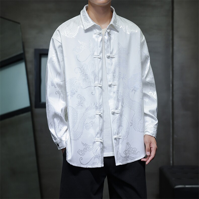 2026春装新款厚款龙纹长袖衬衫外套风盘扣唐装汉服2536-P60,男装衬衫,电商A057B