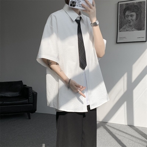 学院风jk领带条纹短袖衬衫大码休闲上衣高级感半袖衬衣DC5010/P55图片