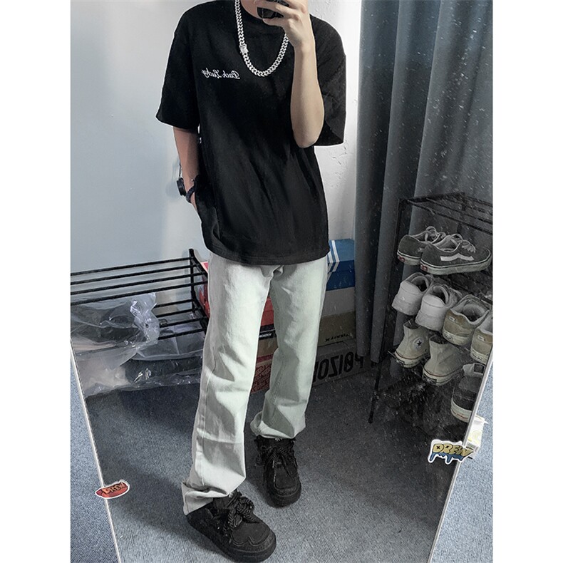 B221美式ins高街小众百搭纯色微喇牛仔裤LK22087-P55控78,男装牛仔裤,电商B221